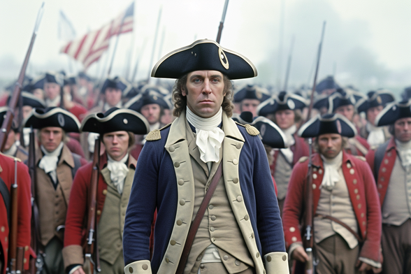 An American revolutionary in front of an army