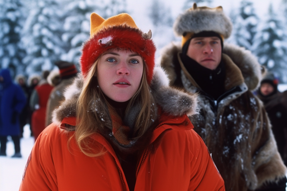 A woman and a man in the snow