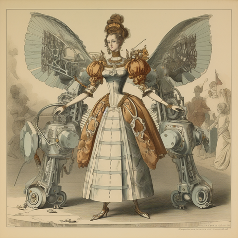A fashionable young lady with exoskeleton legs and wings