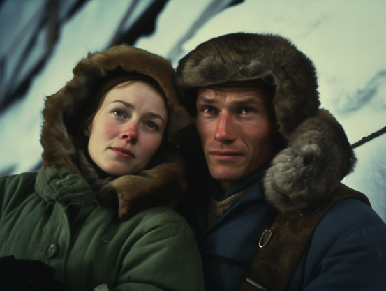 Portrait of a young couple in warm winter gear