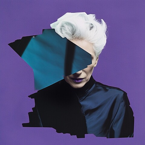 a woman with white hair and a piece of paper covering her face, in the style of dark violet and dark cyan, collage figuration, goerz hypergon 6.5mm f/8, gerard sekoto, paolo veronese, diana f+, étienne maurice falconet
