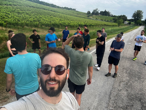 Early morning ISWS2023 running group meeting halfway, before we had to go uphill again.