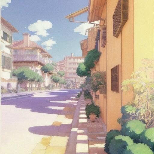 Image with seed 136926580 generated via Stable Diffusion through @stablehorde@sigmoid.social. Prompt: studio ghibli, Joaquín Sorolla, realistic 90s anime illustration of all of that stuff, clear sunny day, warm tones and shades, variations in tone and texture, harsh shadows, harsh lighting, pastel colors, heatwaves in air