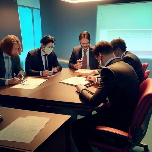 Image with seed 3302308697 generated via Stable Diffusion through @stablehorde@sigmoid.social. Prompt: a realistic scene of Mastodon instance admins signing an NDA for Meta's attorneys before the secret project92 meeting.#Project92 #Barcelona #Meta #Mastodon #Fediverse #AI, VictorianPunkAI###, worst quality, low quality:1.4), EasyNegative, bad anatomy, bad hands, cropped, missing fingers, missing toes, too many toes, too many fingers, missing arms, long neck, Humpbacked, deformed, disfigured, poorly drawn face, distorted face, mutation, mutated, extra limb, ugly, poorly drawn hands, missing limb, floating limbs, disconnected limbs, malformed hands, out of focus, long body, monochrome, symbol, text, logo, door frame, window frame, mirror frame