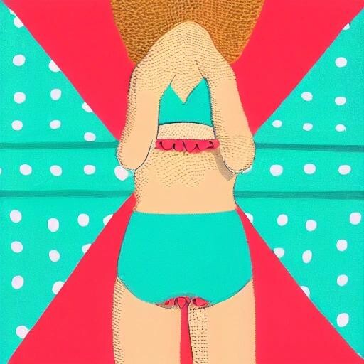Image with seed 3622547650 generated via Stable Diffusion through @stablehorde@sigmoid.social. Prompt: The Invisible Girl wearing a teal bikini with red polka-dots playing tennis. 