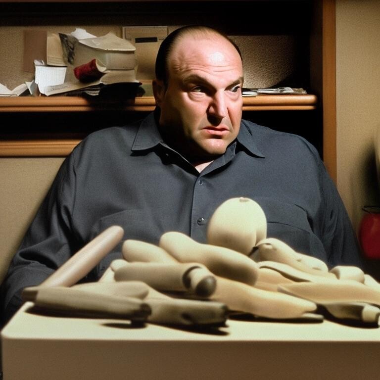 Image with seed 2268269822 generated via Stable Diffusion through @stablehorde@sigmoid.social. Prompt: an incoherent scene comprised of random objects that bear no resemblance to tony soprano