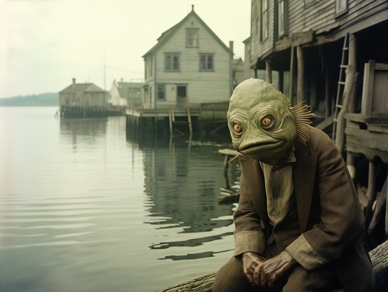 A Deep One fisheman by the harbour