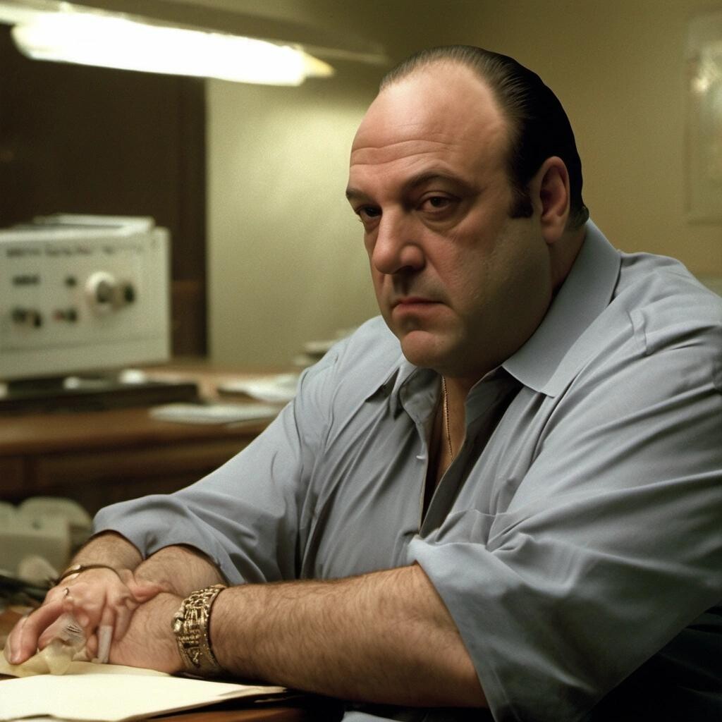 Image with seed 2245575139 generated via Stable Diffusion through @stablehorde@sigmoid.social. Prompt: tony soprano starring as louis slotin in a documentary about the demon core