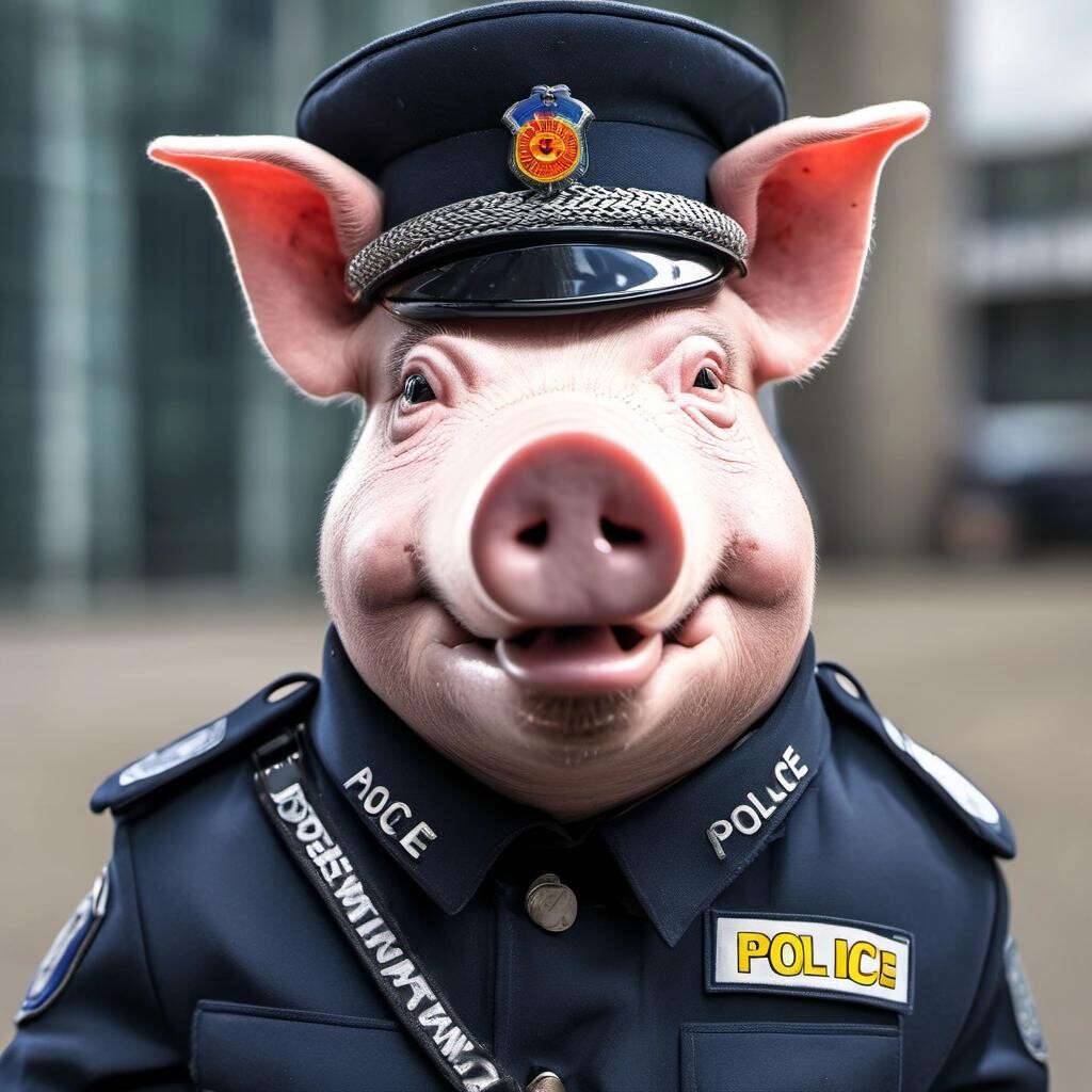 Image with seed 3641180738 generated via Stable Diffusion through @stablehorde@sigmoid.social. Prompt: an ugly unfriendly anthropomorphic pig in a German police uniform, Deutsche Polizei, Bullenschwein, ACAB