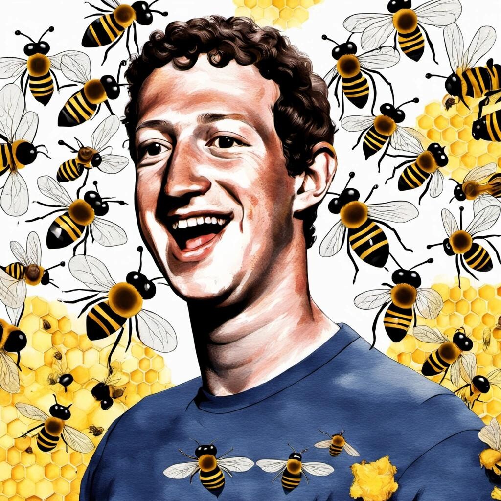 Image with seed 2057790870 generated via Stable Diffusion through @stablehorde@sigmoid.social. Prompt: mark zuckerberg if he were allergic to bees