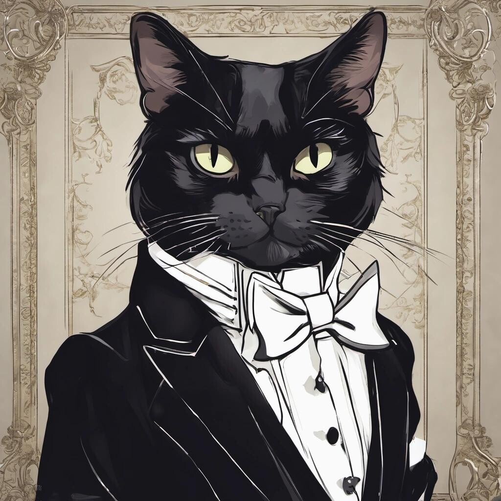 Image with seed 1526950170 generated via Stable Diffusion through @stablehorde@sigmoid.social. Prompt: Prince of the cats, a spoiled aristocat, tuxedo cat in a tuxedo
