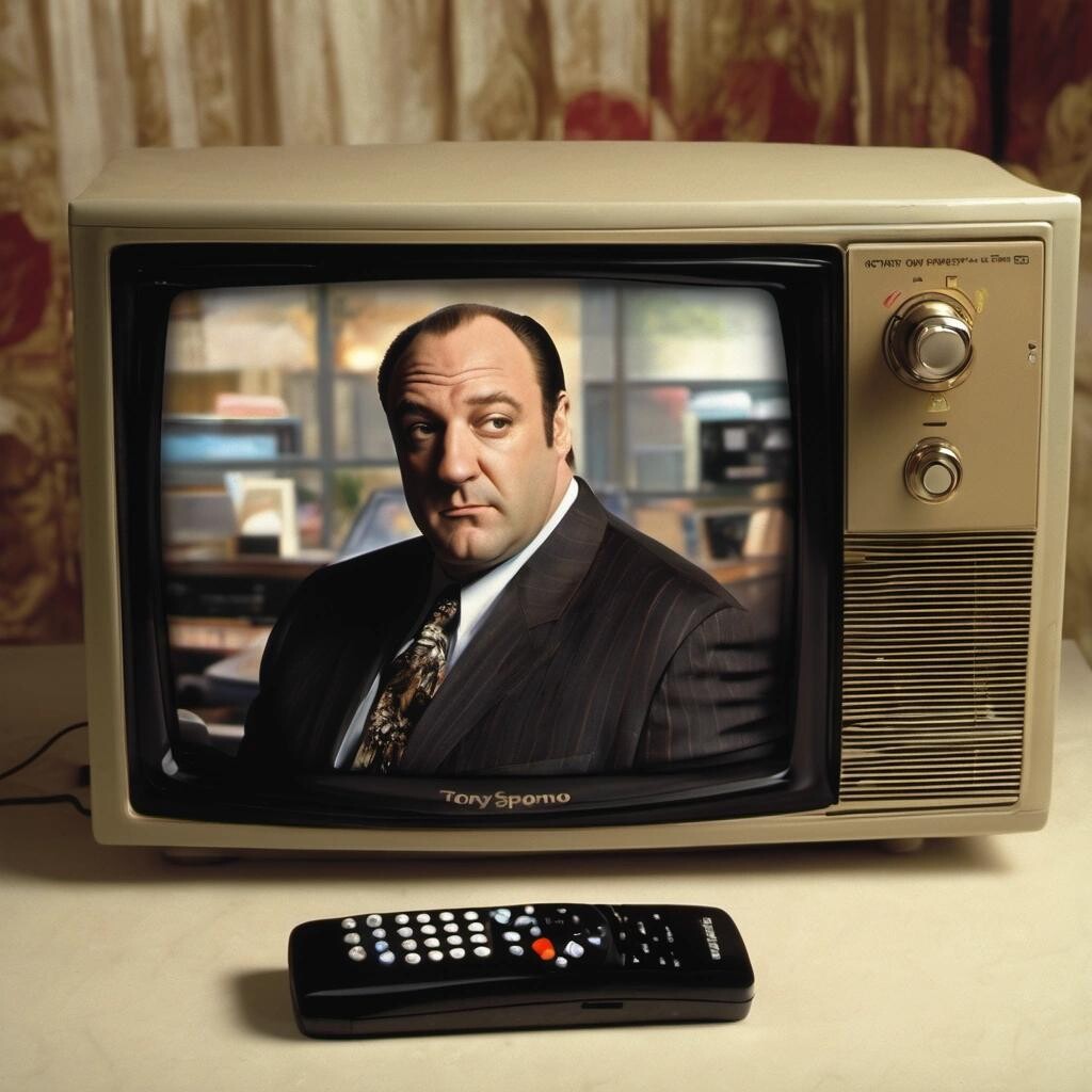 Image with seed 146779818 generated via Stable Diffusion through @stablehorde@sigmoid.social. Prompt: tony soprano in the wrong hdmi colorspace