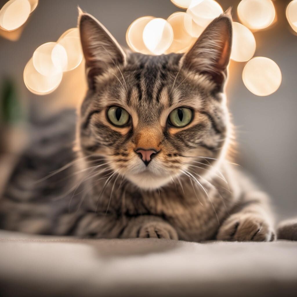 Image with seed 30049129 generated via Stable Diffusion through @stablehorde@sigmoid.social. Prompt: a cat, high quality photography, 3 point lighting, flash with softbox, 4k, Canon EOS R3, hdr, smooth, sharp focus, high resolution, award winning photo, 80mm, bokeh