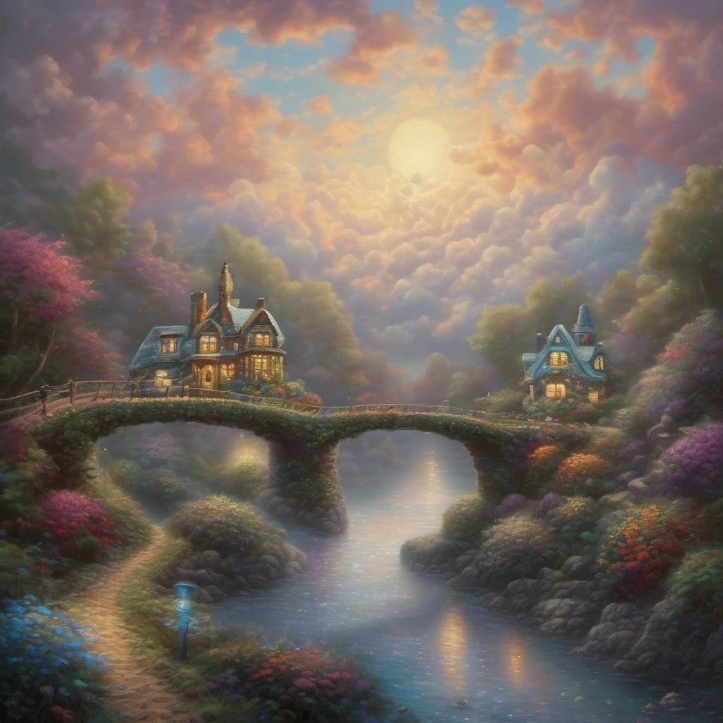 featured: a molecule of DNA in the style of Thomas Kinkade