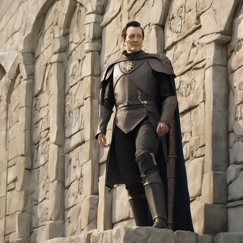 featured: Lieutenant Commander Data looking triumphant on the wall of Minas Tirith