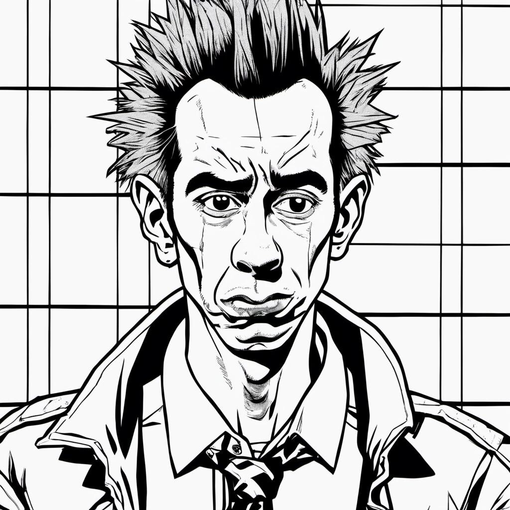 featured: Jimmy Urine sobbing in a mugshot in the style of a comic book villain.