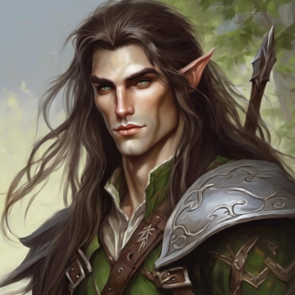 featured: Beautiful male Elf ranger, pretty boy face, skinny, slender, very long hair, fantasy, oil painting