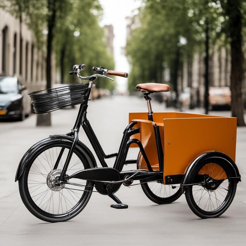 Image with seed 1711855821 generated via Stable Diffusion through @stablehorde@sigmoid.social. Prompt: a cargo bike in an urban area without cars, art deco