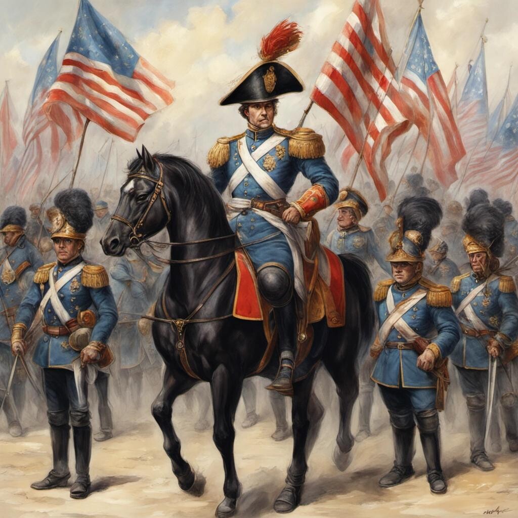 Image with seed 192317276 generated via Stable Diffusion through @stablehorde@sigmoid.social. Prompt: this whole thing smacks of gendarme, i holler, as i overturn my emperor’s legion and turn the 4th of july into the 16th of messidor