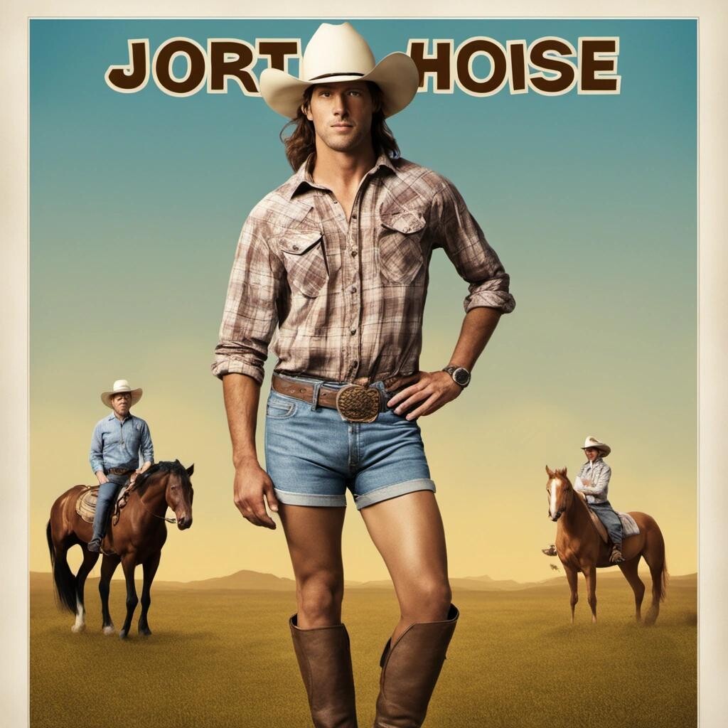 Image with seed 3380279980 generated via Stable Diffusion through @stablehorde@sigmoid.social. Prompt: a movie poster for a movie called Jorts Horse - centered around a Horse wearing Jean shorts