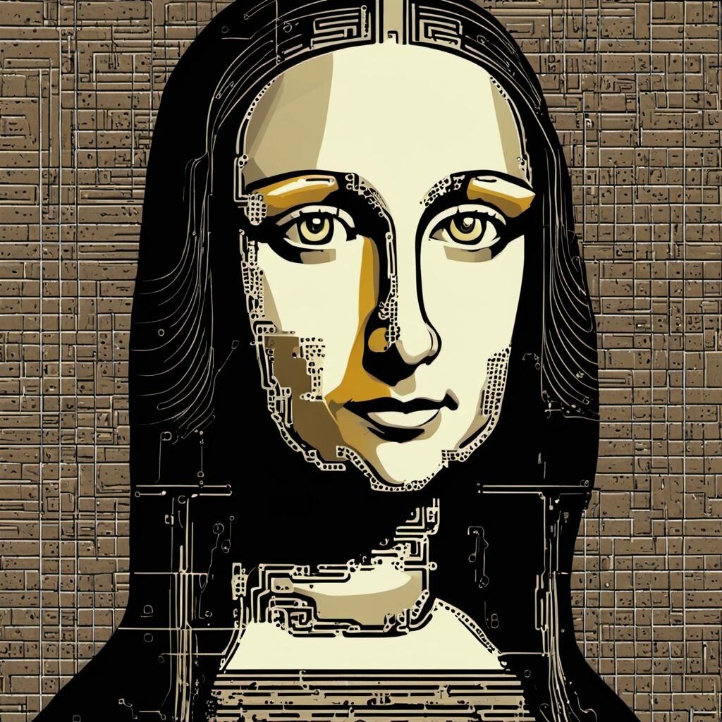 Image with seed 3594850758 generated via Stable Diffusion through @stablehorde@sigmoid.social. Prompt: cyborg mona lisa