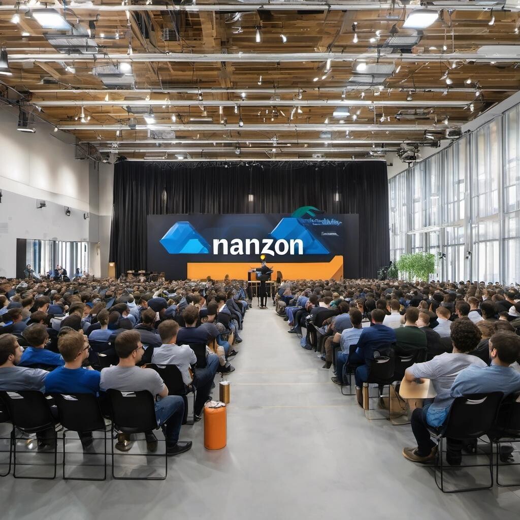 Image with seed 2720900510 generated via Stable Diffusion through @stablehorde@sigmoid.social. Prompt: graduation ceremony at Amazon where developers are receiving their AWS certification