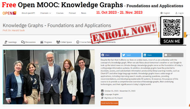 Announcement for the upcoming OpenHPI free MOOC course: Knowledge GRaphs - Foundations and Applications".