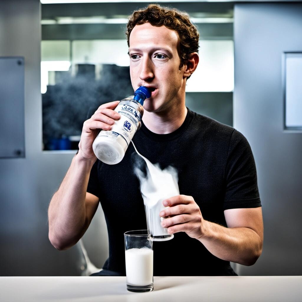 Image with seed 1302400235 generated via Stable Diffusion through @stablehorde@sigmoid.social. Prompt: mark zuckerberg drinking a nice warm glass of liquid nitrogen