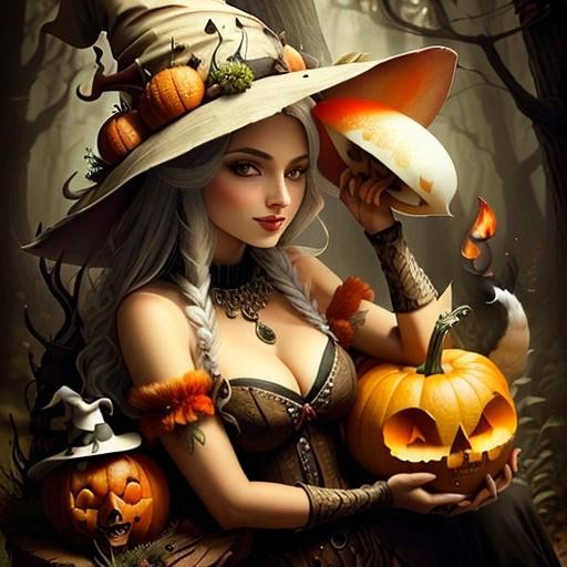 Image with seed 3684765804 generated via Stable Diffusion through @stablehorde@sigmoid.social. Prompt: a fox wearing a witch hat posing with an amanita mushroom and pumpkins, BoneyardAI###, worst quality, low quality:1.4), EasyNegative, bad anatomy, bad hands, cropped, missing fingers, missing toes, too many toes, too many fingers, missing arms, long neck, Humpbacked, deformed, disfigured, poorly drawn face, distorted face, mutation, mutated, extra limb, ugly, poorly drawn hands, missing limb, floating limbs, disconnected limbs, malformed hands, out of focus, long body, monochrome, symbol, text, logo, door frame, window frame, mirror frame