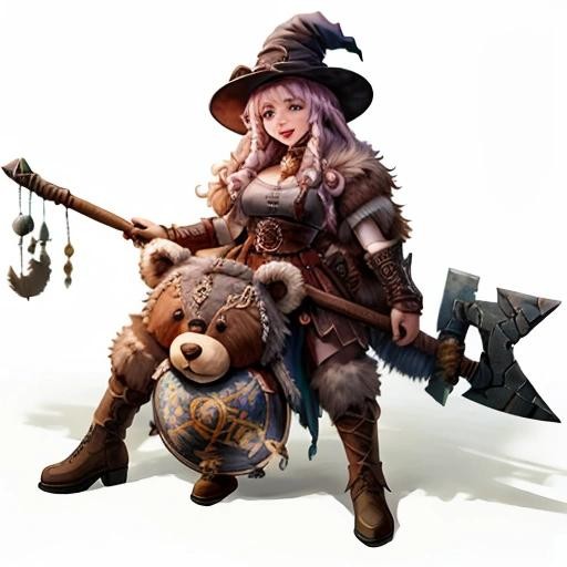 Image with seed 684942667 generated via Stable Diffusion through @stablehorde@sigmoid.social. Prompt: a happy young witch and her magical teddybear, vikingpunkai###, worst quality, low quality:1.4), EasyNegative, bad anatomy, bad hands, cropped, missing fingers, missing toes, too many toes, too many fingers, missing arms, long neck, Humpbacked, deformed, disfigured, poorly drawn face, distorted face, mutation, mutated, extra limb, ugly, poorly drawn hands, missing limb, floating limbs, disconnected limbs, malformed hands, out of focus, long body, monochrome, symbol, text, logo, door frame, window frame, mirror frame