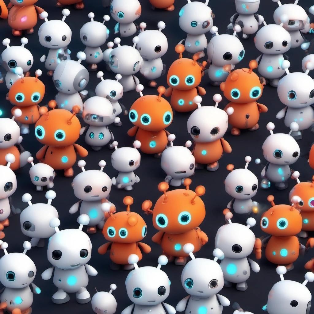 Image with seed 1320634070 generated via Stable Diffusion through @stablehorde@sigmoid.social. Prompt: a horde of cute AI robots