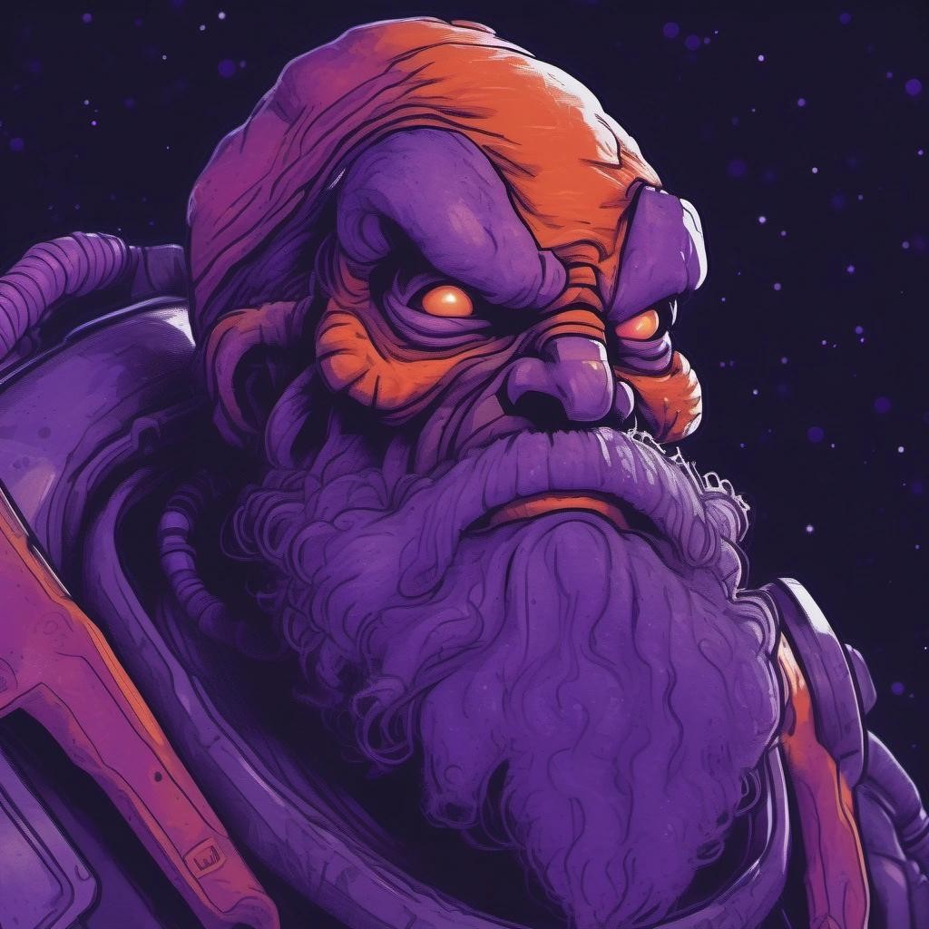 Image with seed 2895502760 generated via Stable Diffusion through @stablehorde@sigmoid.social. Prompt: impressionist purple and orange comickbook illustration depicting closeup of Santa Claus as a xenomorph from Aliens., dark shading, bold outlines, thick outlines, creepy, eerie, scary, horror###