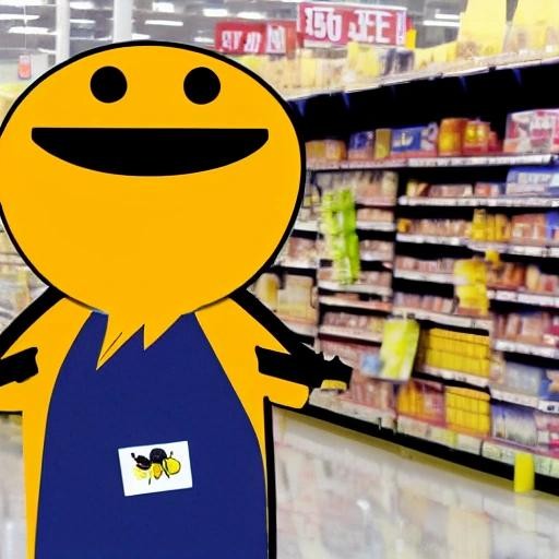 Image with seed 3542780880 generated via Stable Diffusion through @stablehorde@sigmoid.social. Prompt: a anthropomorphic animal working at wal-mart in the early 2000s with some random stuff in the background and a hidden subliminal message telling the viewer that it is indeed hip to fuck bees 