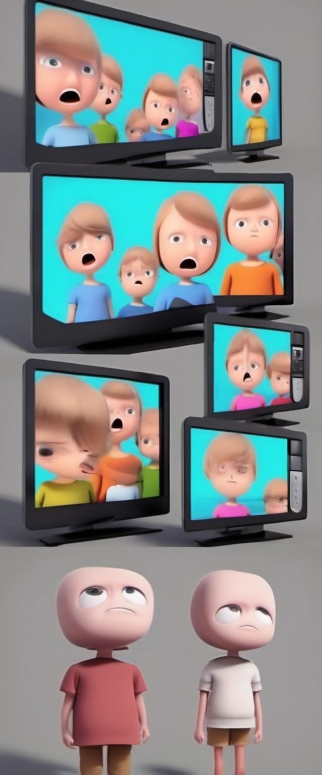 Image with seed 968479090 generated via Stable Diffusion through @stablehorde@sigmoid.social. Prompt: android children that have TV moitors instead of heads and show distorted faces on the TV monitors