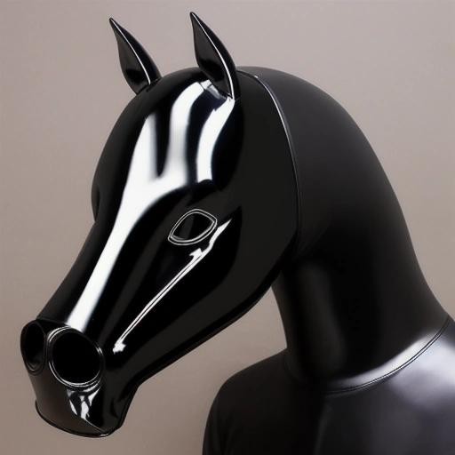 Image with seed 3223738012 generated via Stable Diffusion through @stablehorde@sigmoid.social. Prompt: a shiny black rubber horse mask, shiny black latex, zentai costume, 