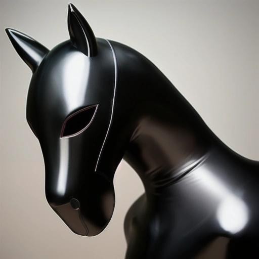 Image with seed 2061816443 generated via Stable Diffusion through @stablehorde@sigmoid.social. Prompt: a shiny black rubber horse mask, shiny black latex, zentai costume, 