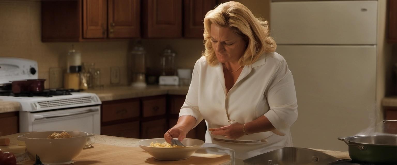 Image with seed 174969833 generated via Stable Diffusion through @stablehorde@sigmoid.social. Prompt: carmela soprano inventing carmelization when she tries to cook something twice at the same time
