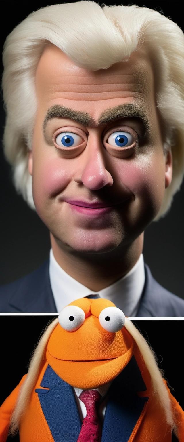 Image with seed 3886909349 generated via Stable Diffusion through @stablehorde@sigmoid.social. Prompt: Geert Wilders as a muppet