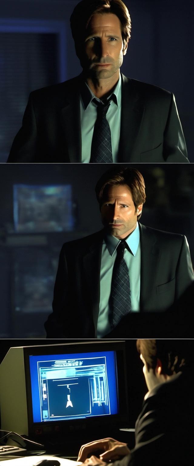 Image with seed 1987891328 generated via Stable Diffusion through @stablehorde@sigmoid.social. Prompt: agent mulder on the x-files playing a video game based on hank moody from californication
