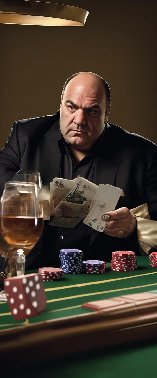 Image with seed 3539156209 generated via Stable Diffusion through @stablehorde@sigmoid.social. Prompt: tony soprano playing corruption of champions