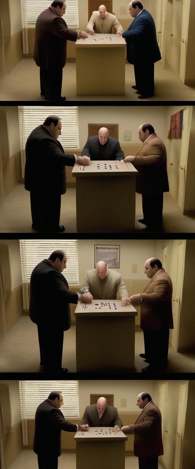 Image with seed 900559987 generated via Stable Diffusion through @stablehorde@sigmoid.social. Prompt: tony soprano solving the monty hall problem