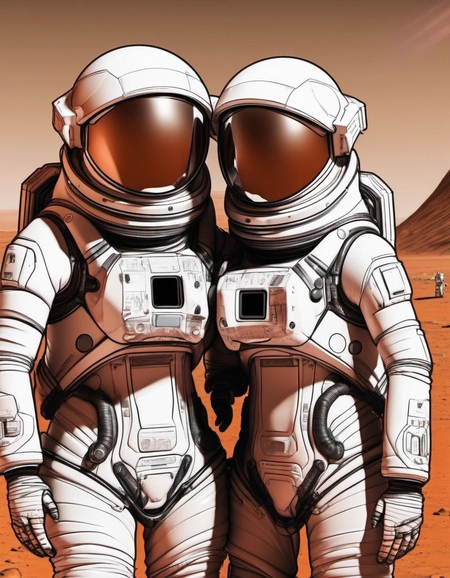 Image with seed 3606960923 generated via Stable Diffusion through @stablehorde@sigmoid.social. Prompt: First Lesbian Marriage On Mars