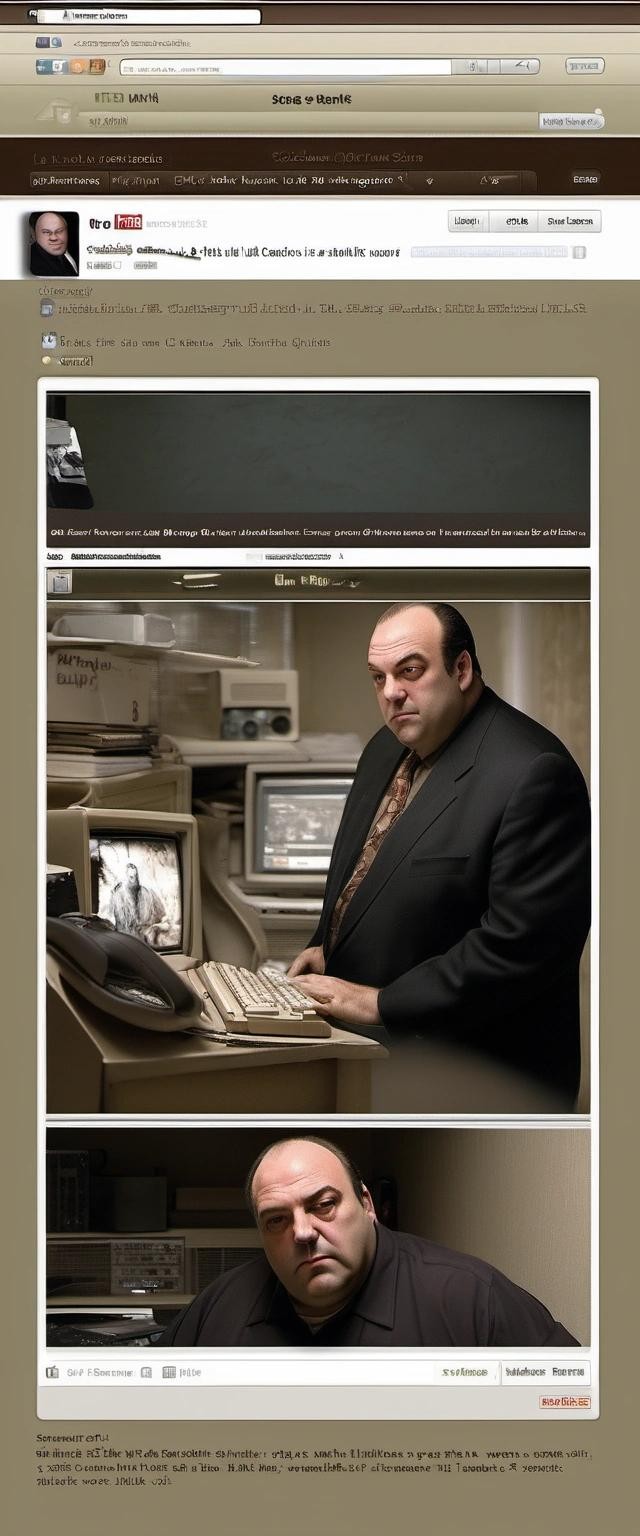 Image with seed 2057189320 generated via Stable Diffusion through @stablehorde@sigmoid.social. Prompt: tony soprano posting on his favorite USENET group