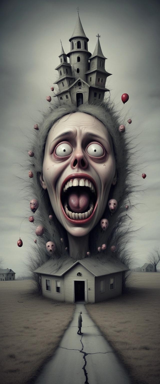 Image with seed 212904037 generated via Stable Diffusion through @stablehorde@sigmoid.social. Prompt: Merry Crisis and a Happy New Fear, surrealism, horror, bleak, nightmare, weird, highly detailed