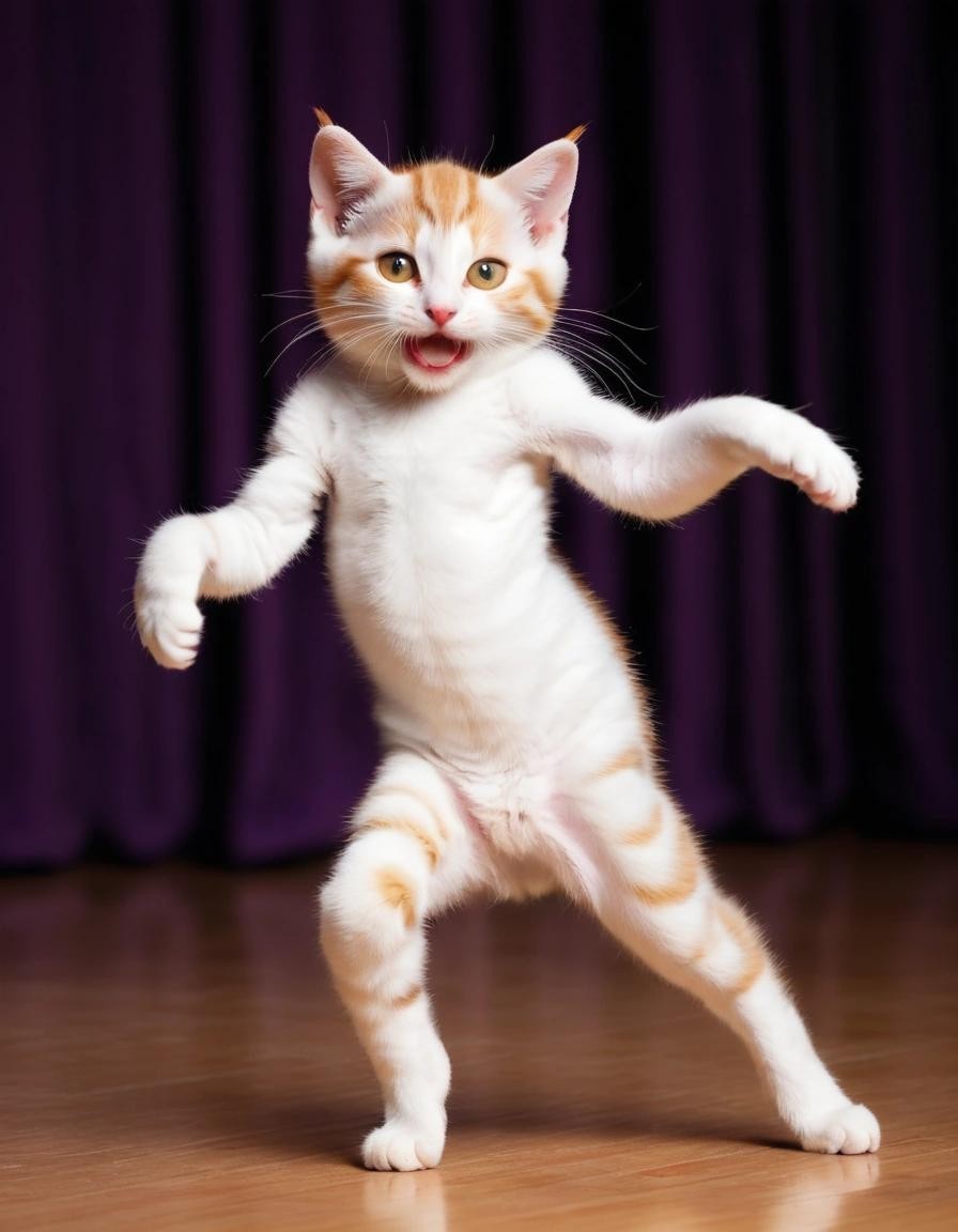 Image with seed 3536711902 generated via Stable Diffusion through @stablehorde@sigmoid.social. Prompt: Cat I'm a kitty cat And I dance, dance, dance And I dance, dance, dance