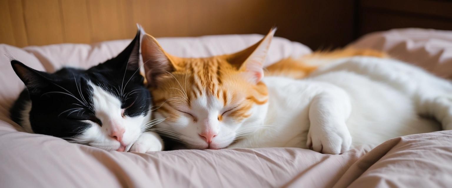 Image with seed 2726194724 generated via Stable Diffusion through @stablehorde@sigmoid.social. Prompt: two sleeping lap cats