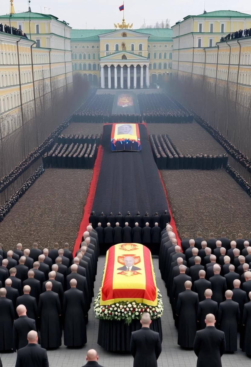 Image with seed 901221936 generated via Stable Diffusion through @stablehorde@sigmoid.social. Prompt: the funeral of Putin.