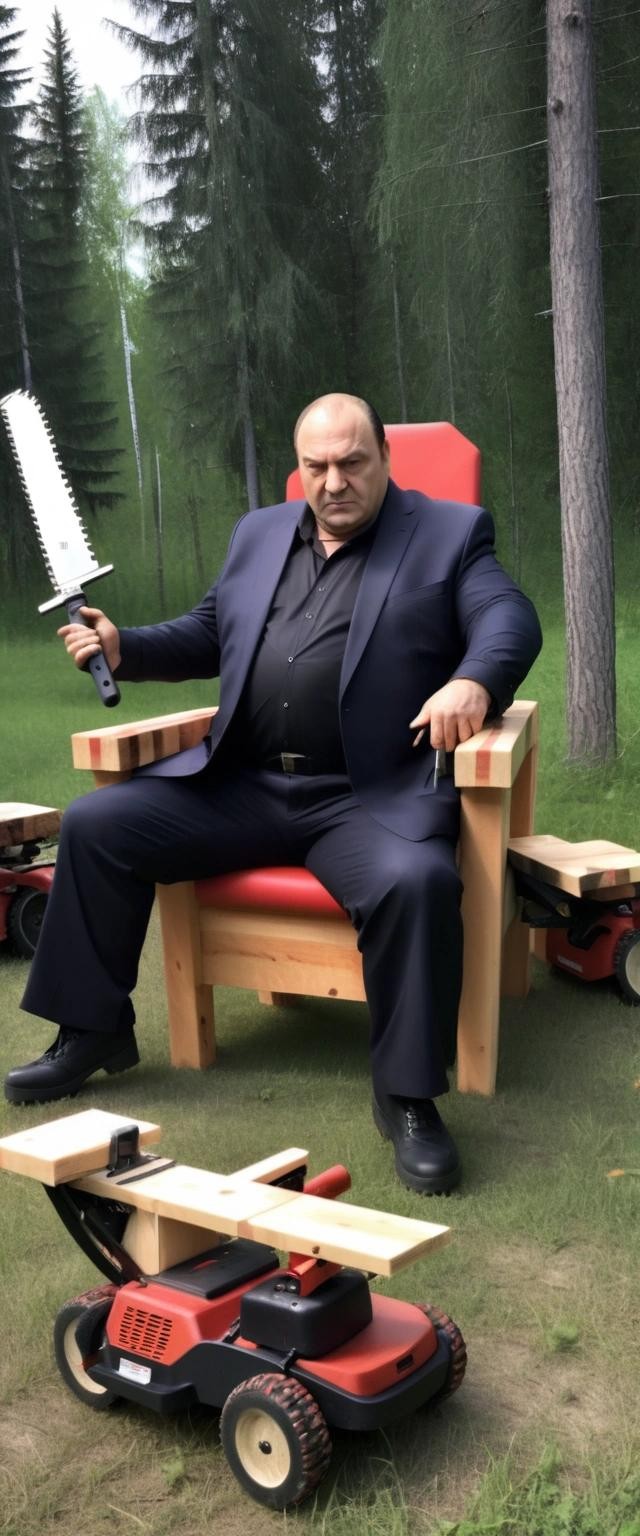 Image with seed 2474847250 generated via Stable Diffusion through @stablehorde@sigmoid.social. Prompt: tony soprano juggling chainsaws on the polish throne in alberta