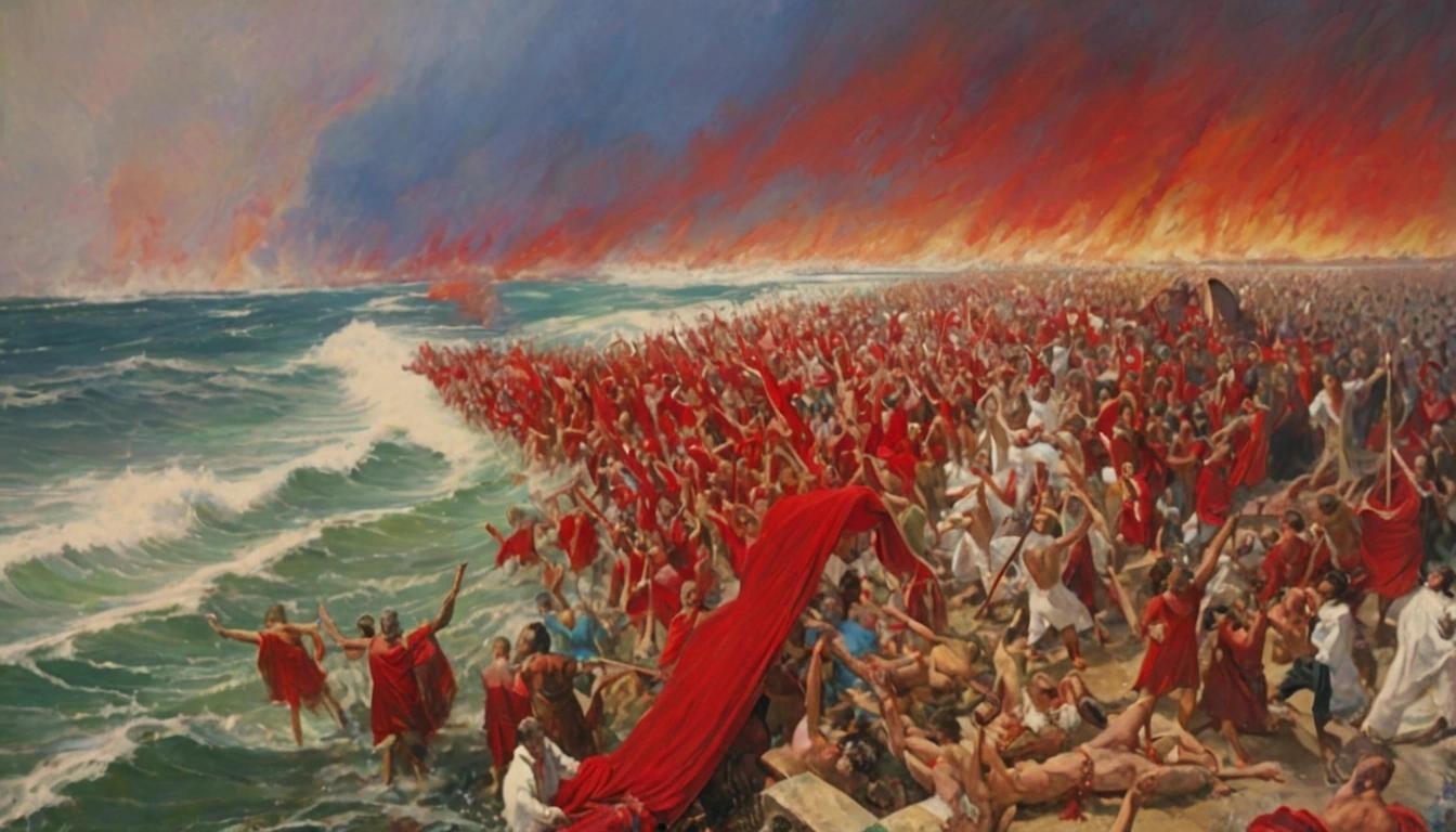 Image with seed 1862876616 generated via Stable Diffusion through @stablehorde@sigmoid.social. Prompt: Eugene Goodman parting the Red Sea