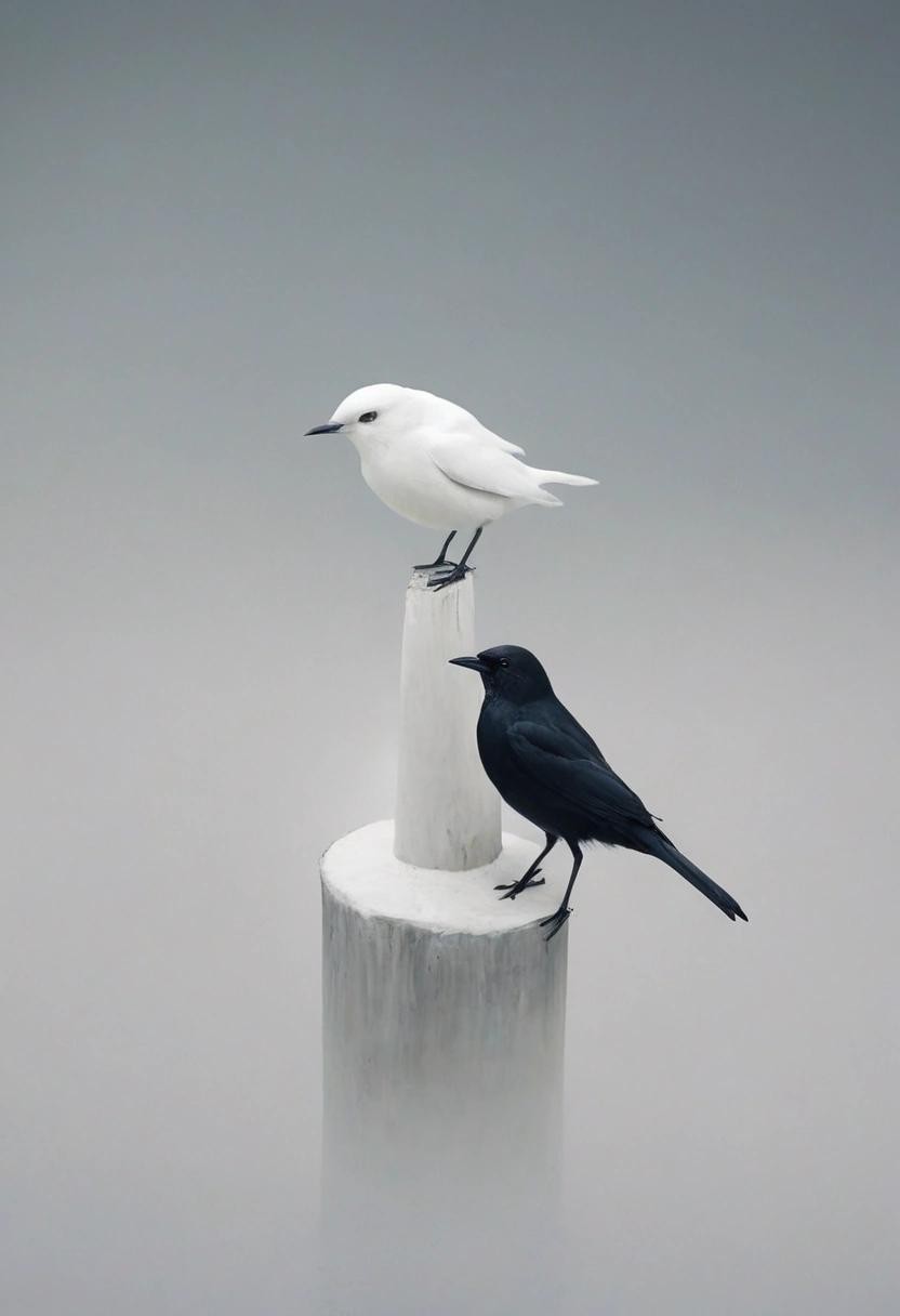 Image with seed 1742141374 generated via Stable Diffusion through @stablehorde@sigmoid.social. Prompt: white bird black bird two bird three bird